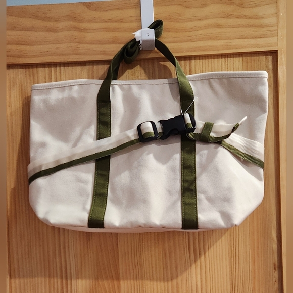 DSW Stylish Ivory/Cream Tote Bag with Olive Straps - Picture 2 of 6